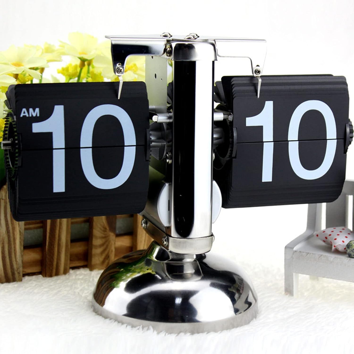 Balance vintage, horloge tournante automatique, salon, bureau, horloge de table, artisanat, alimenté par batterie, format 24 heures (noir) - 2