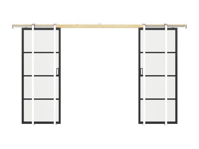Porte coulissante double avec système à galandage - aluminium et verre trempé transparent - 2 x H205 x L83 cm - SINCA II