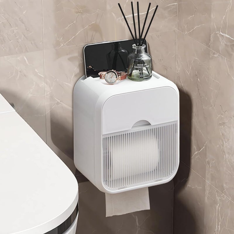 Samoprzylepny dozownik papieru toaletowego montowany na ścianie – nie wymaga wiercenia – z miejscem do przechowywania – do toalet i łazienek