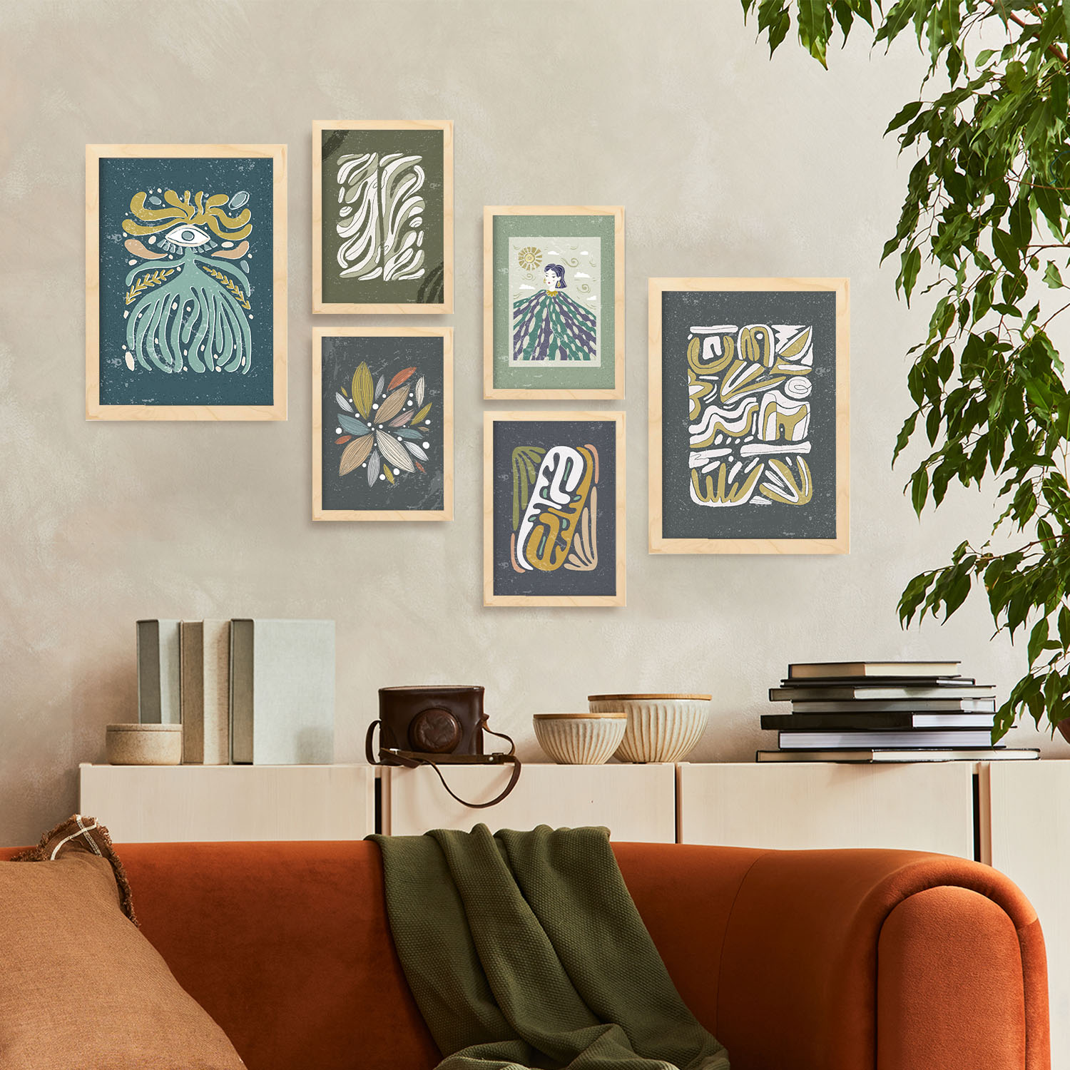 Nacnic Ensemble 6 Impressions De Tons Froids Dans De Style Ethnique Cadre Décoratifs Pour Votre Chambre Impression A4 A3 Avec Des Cadre De Bois Léger - 5