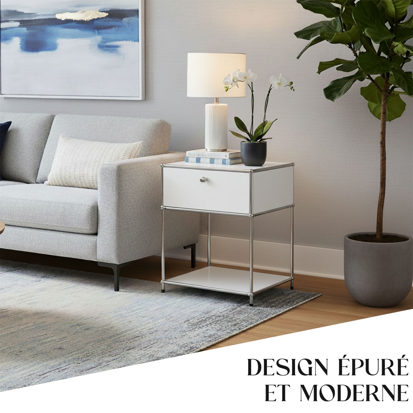 Étagère métal chromé design épuré, Concept Epuré MK-139, L50 × P40 × H65 cm, Blanc - 2