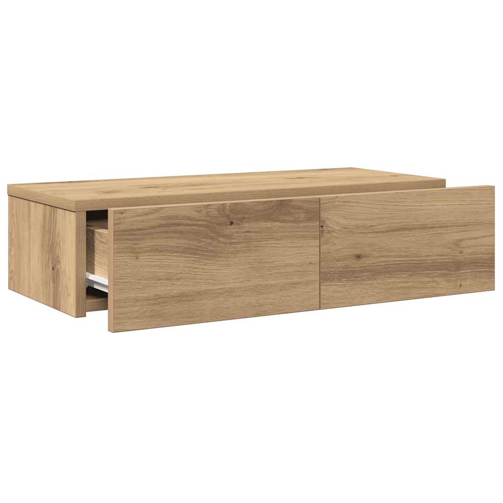 Étagère murale | Étagère flottante avec tiroirs chêne artisanal bois d'ingénierie CFW65307 - 7