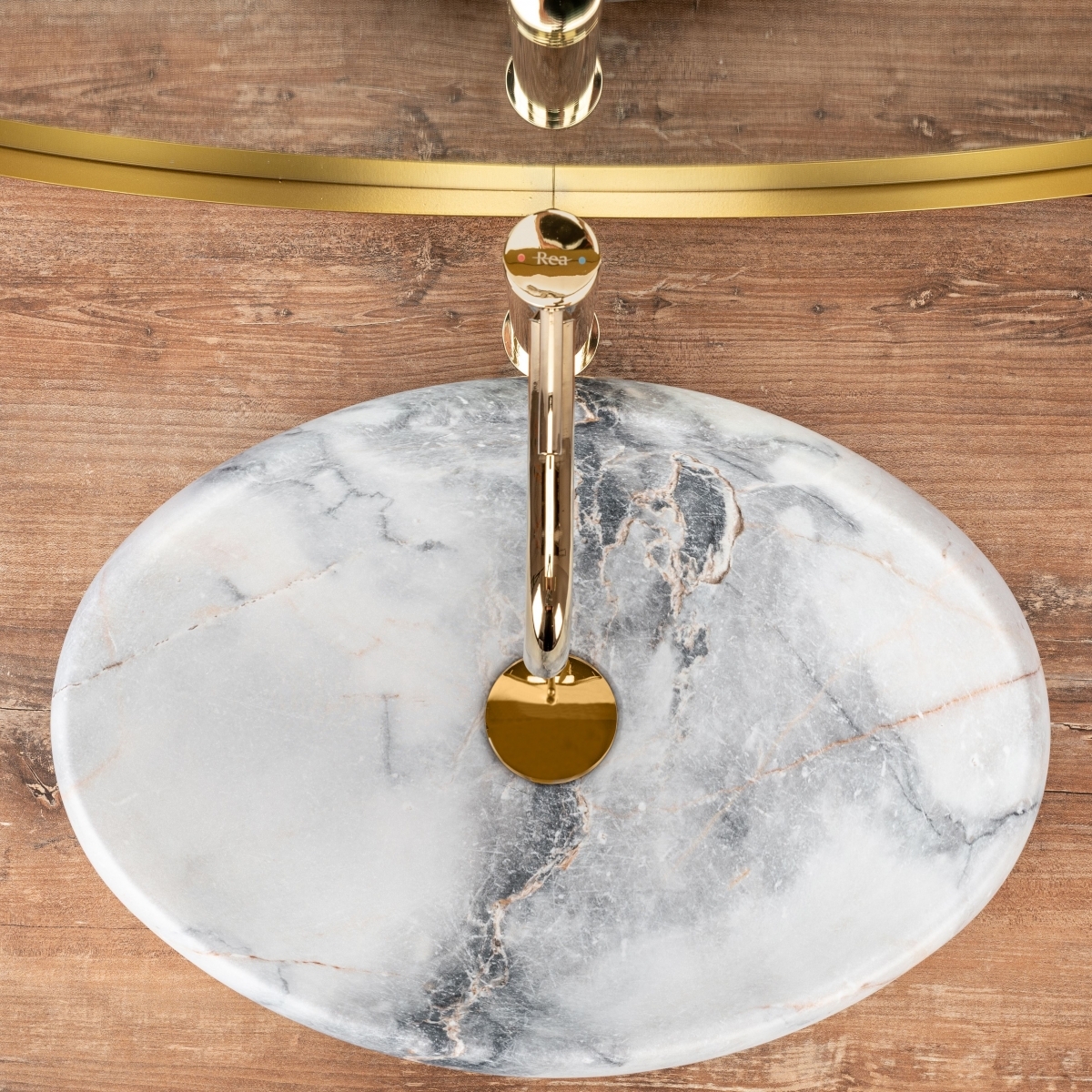 Une Vasque À Poser ovale Bleu gris effet marbre mat En Céramique - 4