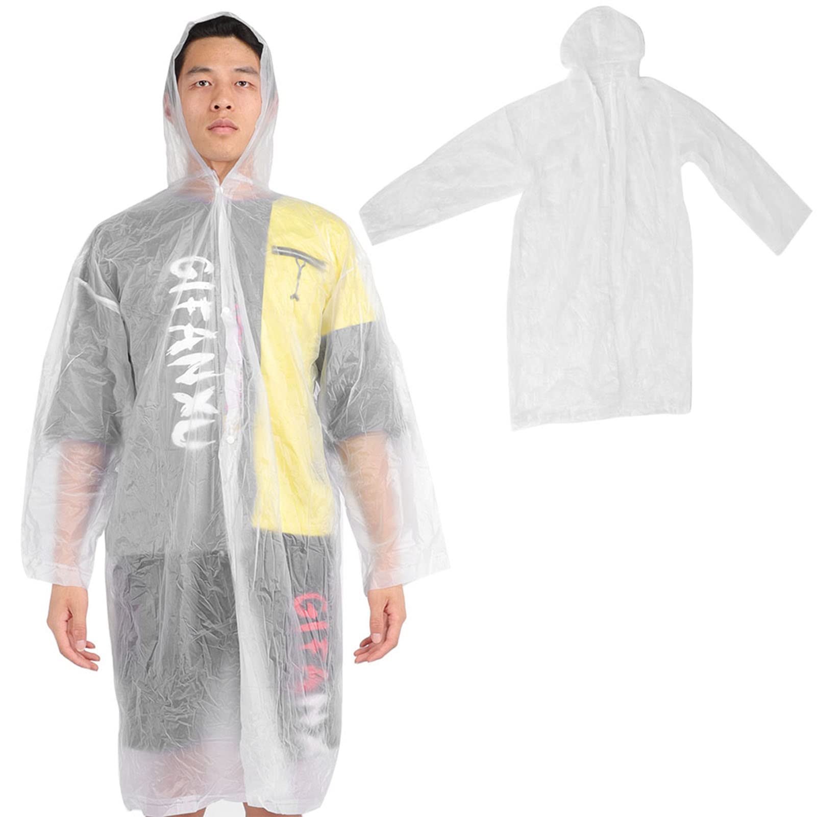 Imperméable à capuche et manches longues, imperméable, vêtement de pluie d'extérieur long, transparent - 6