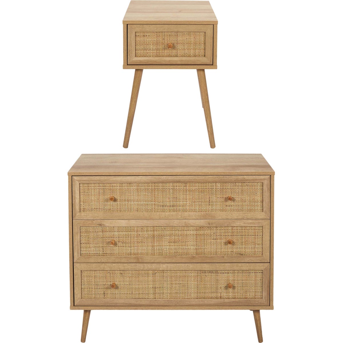 Set commode en bois 3 tiroirs et chevet 1 tiroir Bali The Home Deco ...