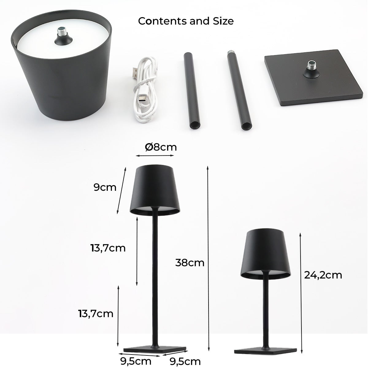 Lámpara de Mesa Recargable Portátil LED CCT 3000K-4000K-6000K en Aluminio, IP44, 1.5W, Táctil con Intensidad Regulable - 5