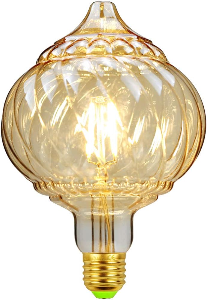 Ampoules LED Vintage 4W Blanc Chaud 2700Kelvin Big Globe Cristal Ampoule LED 220/240V Edison Vis E27 Base Spécialité Ampoule Décorative G125 (Lantern) - 4