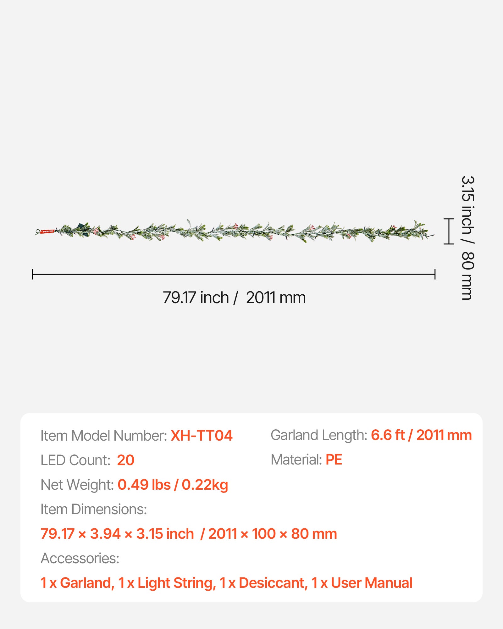 Grinalda de Natal,VEVOR 2 m,grinalda de folhas de oliveira artificiais com luzes,para lareiras,penduradas,de pé,grinaldas - 7