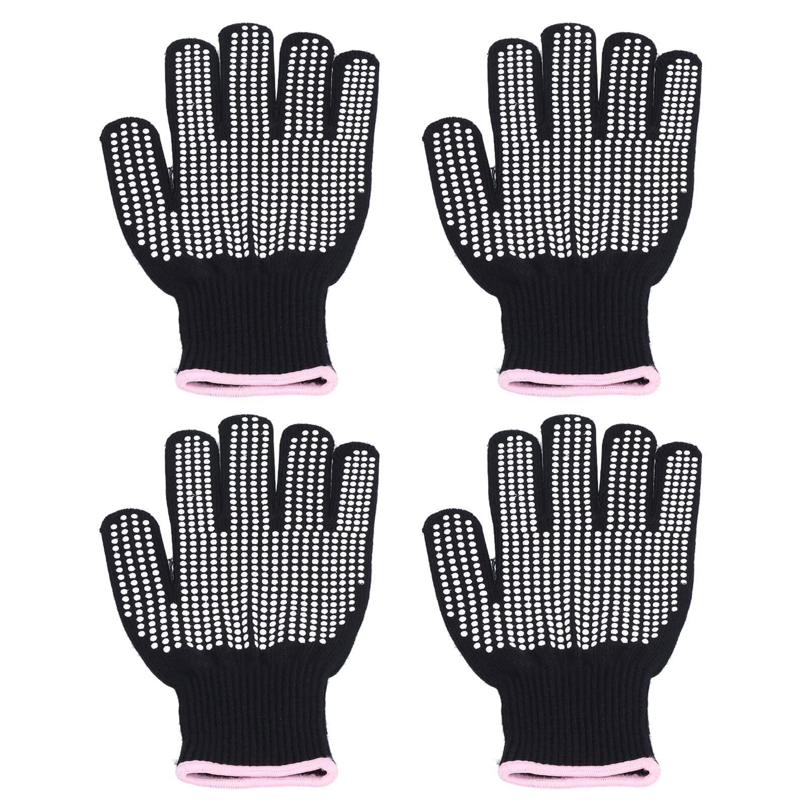 Lot de 4 gants résistants à la chaleur, mitaines anti-brûlures résistantes aux hautes températures avec bosses en silicone (bord en poudre de silicon - 3