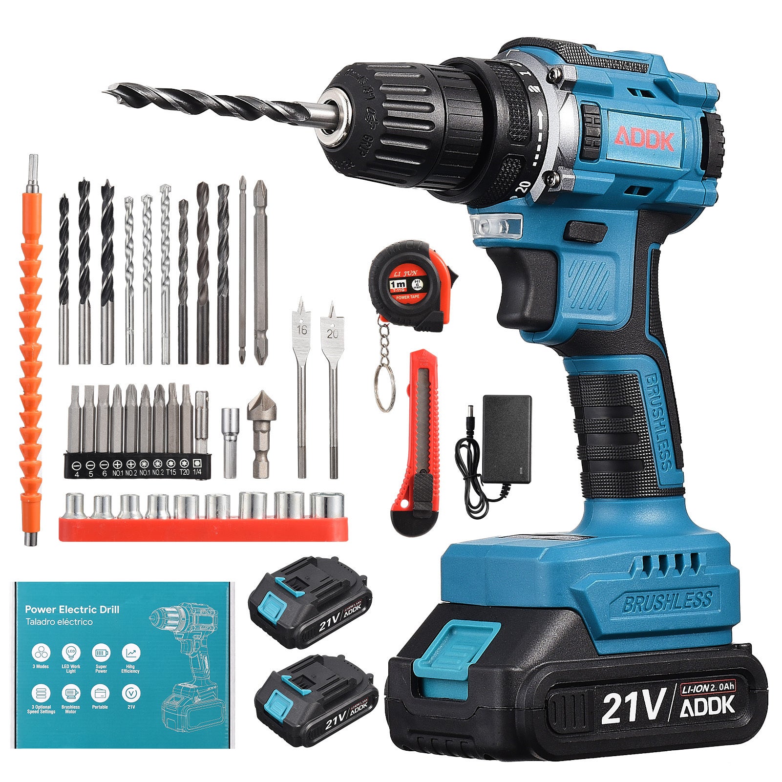 Kit Perceuse Visseuse Sans Fil 20V - Lithium-ion - 1500 Tr/min - Noir Et Orange - Neuf