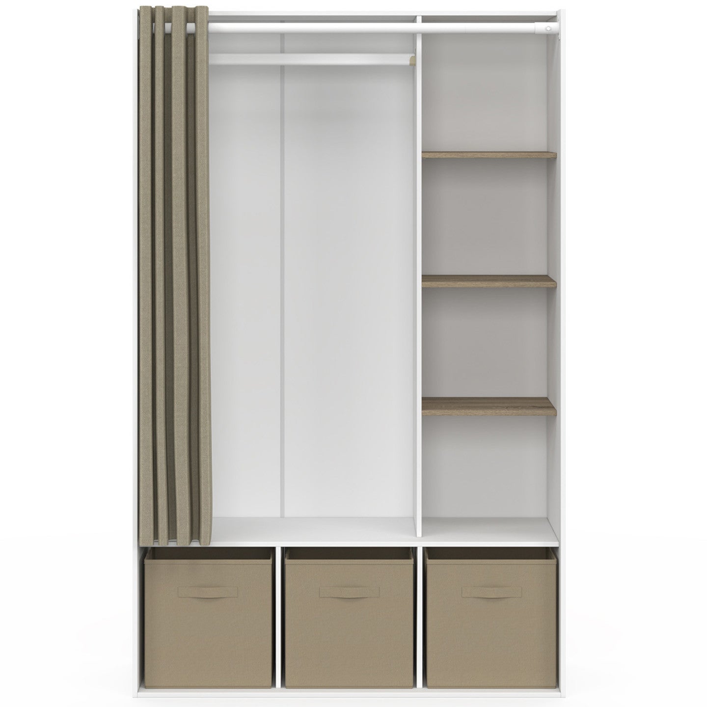 Dressing penderie DIANE 105 x 45 x 167 cm blanc avec étagères + boites de rangement + rideau taupe - 3
