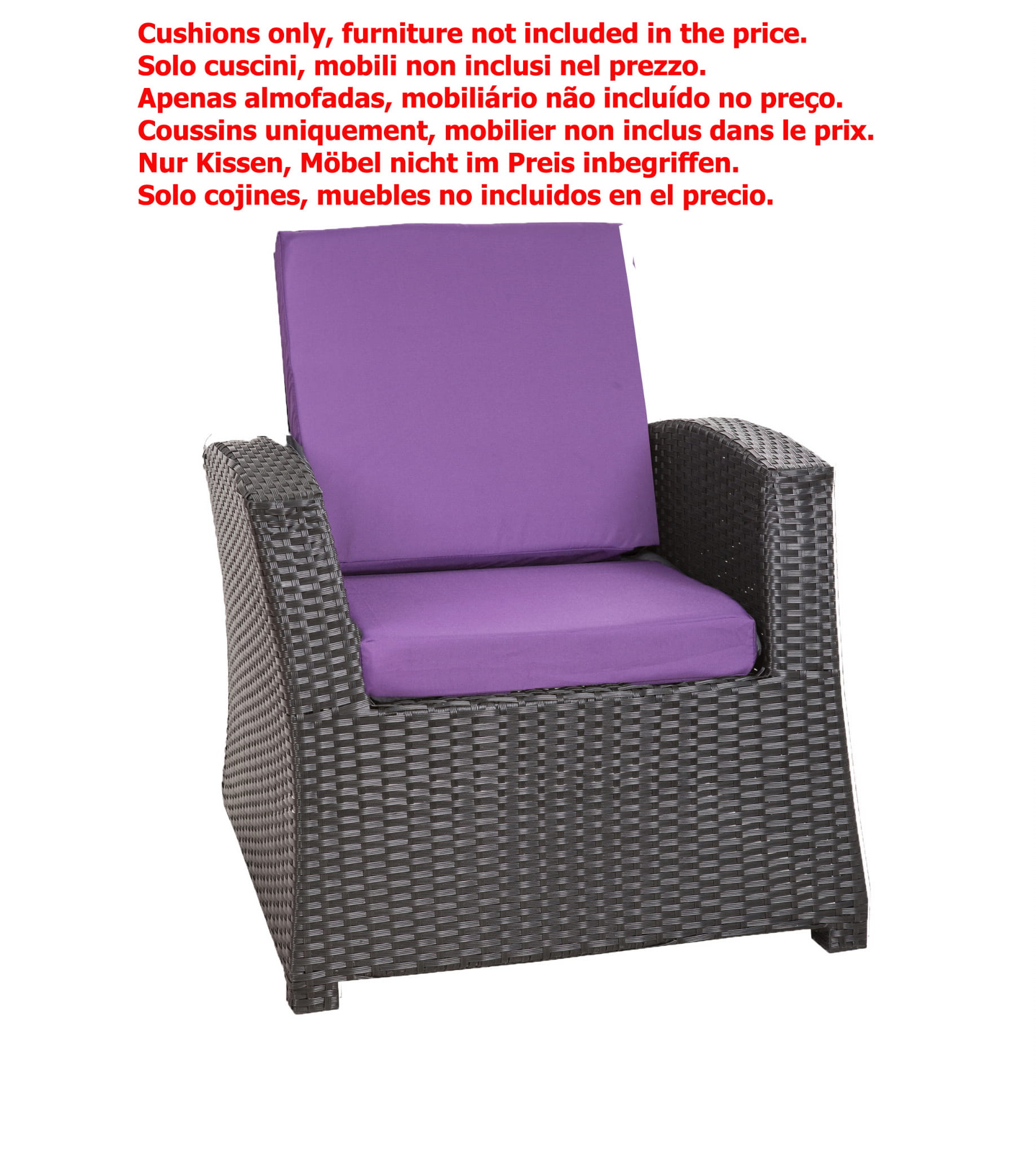 Cuscino per sedia in polyrattan 56x52x7cm Set da 4 cuscini per sedia- Cuscino per poltrona da giardino Viola/ cuscino schienale seduta per esterni - 2