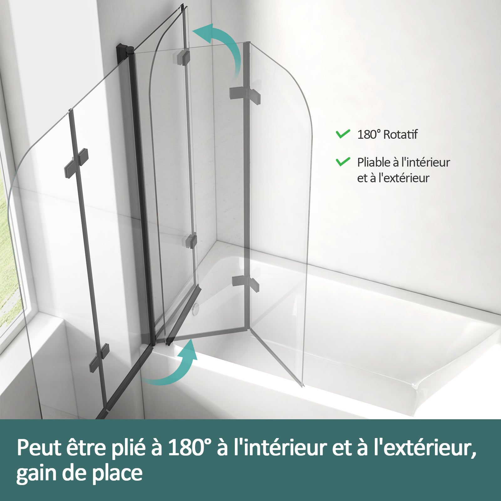 EMKE Pare-baignoire paroi de douche pour baignoire noir mat 2 parties pliable 120x140cm pare-baignoire 6mm NANO GLASS - 3