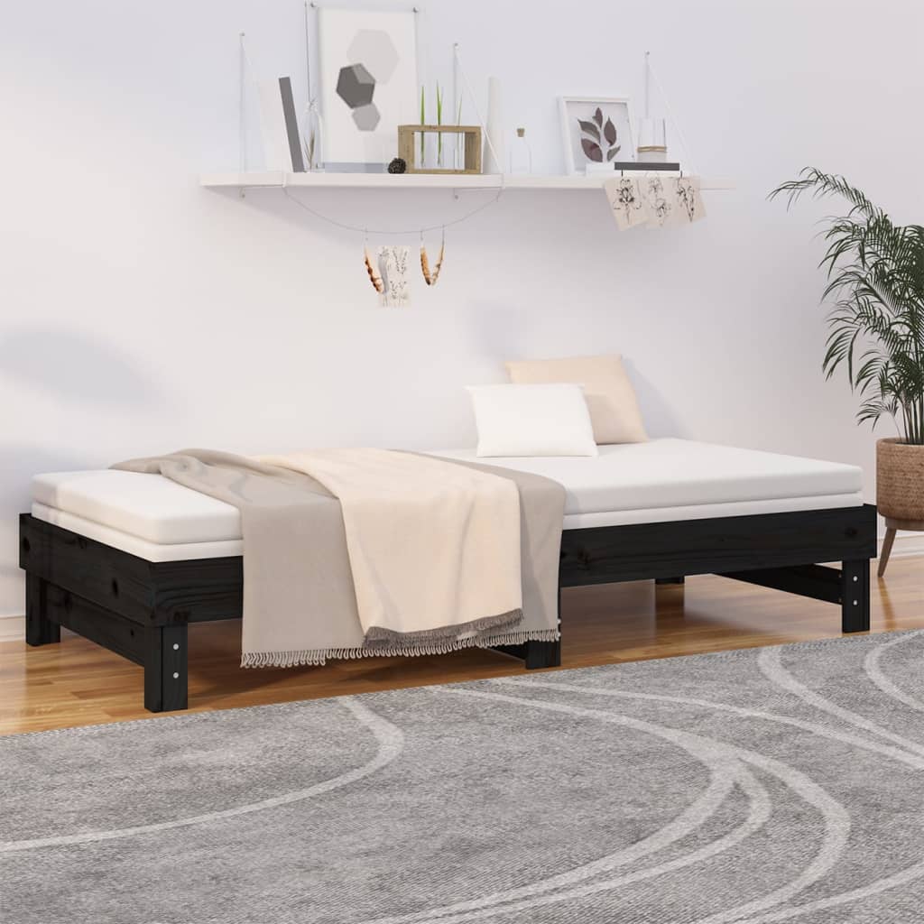 Lit coulissant sans matelas noir 2x(100x200) cm vidaXL - 5