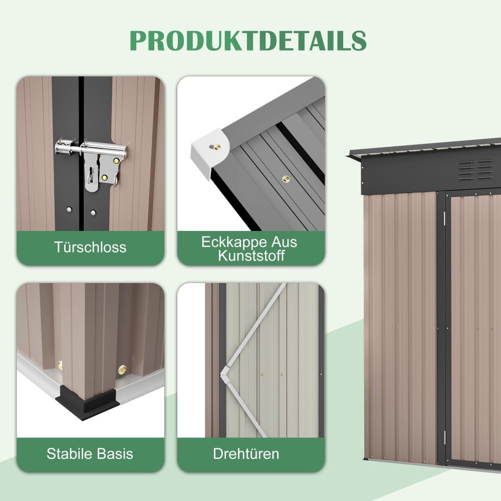 Cobertizo de Jardín de Metal 8x4 FT con Estructura Robusta, Techo Inclinable, Puertas con Cerradura y Ventilación Anti-Humedad, Ideal Terraza & Jardín - 5