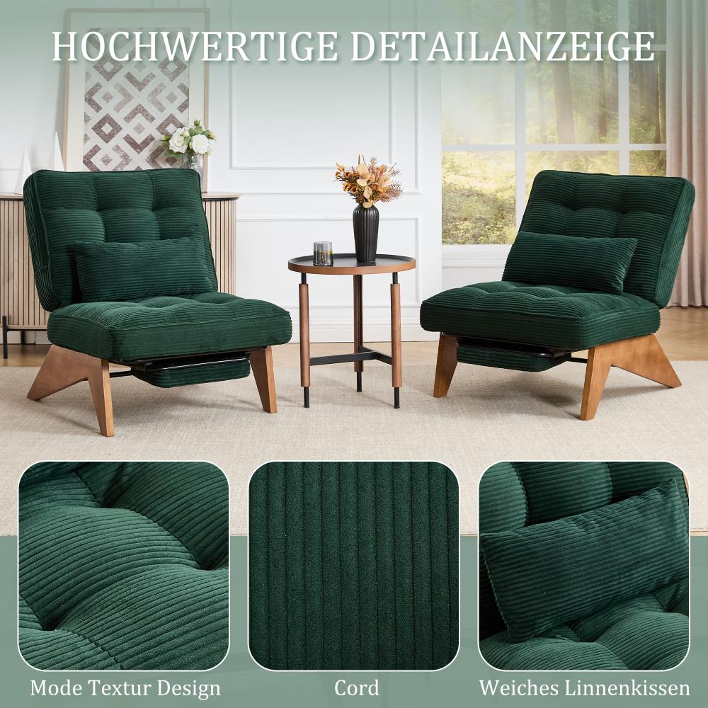 Fauteuil relax moderne en velours côtelé réglable avec repose-pieds, coussin lombaire et pieds en bois massif - 2
