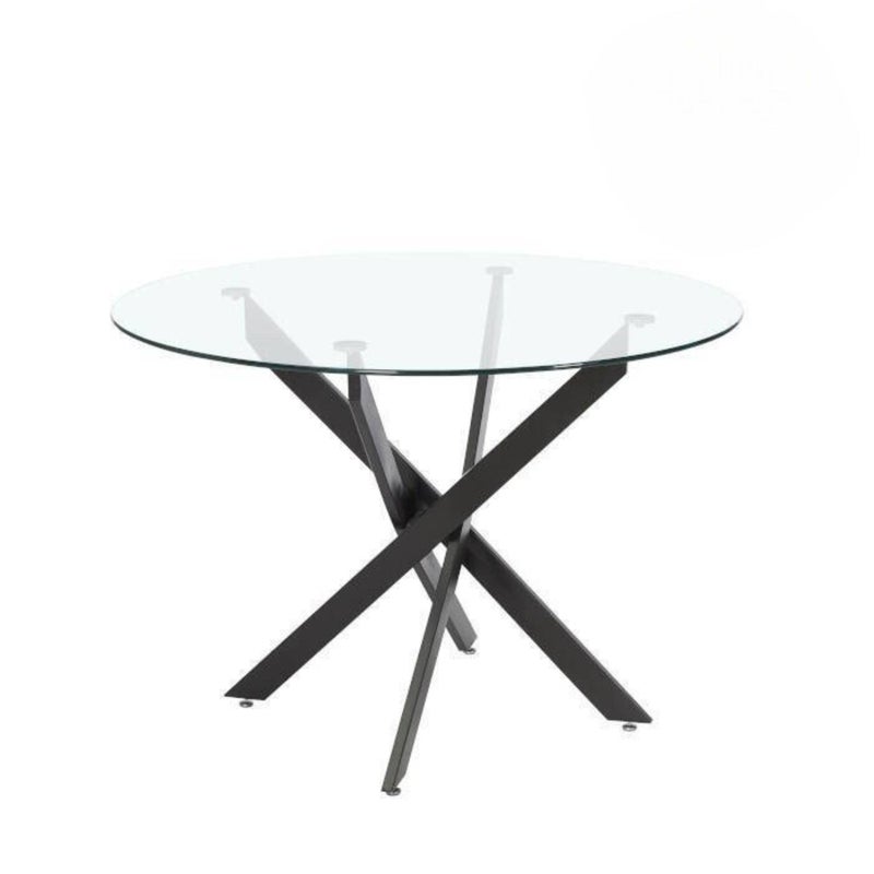 Okrągły stół z szklanym blatem i metalową konstrukcją w czarnym kolorze | Wymiary: 110 x 73 cm