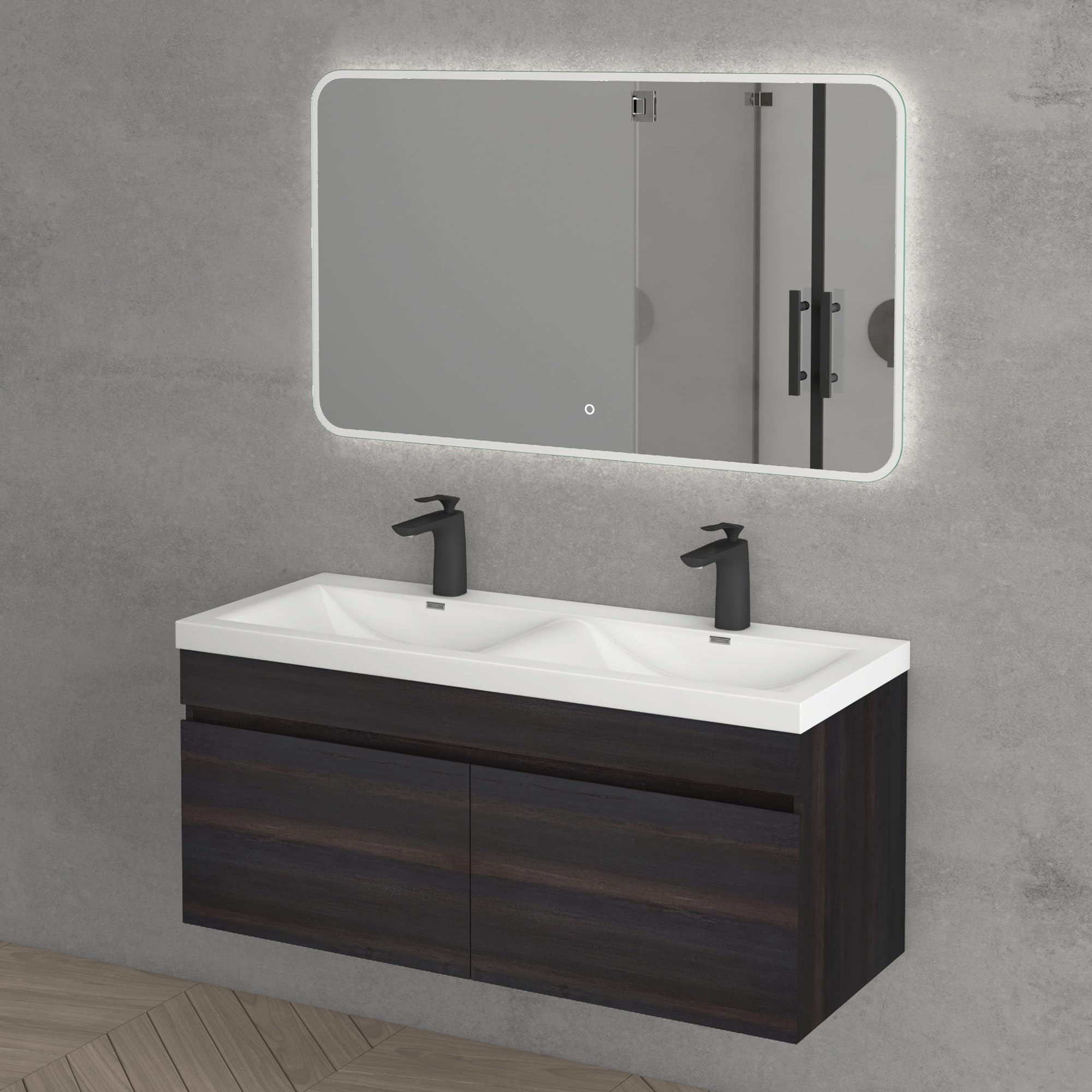 Mai & Mai Meuble De Salle De Bain Gris Foncé Avec Lavabo Et Miroir Meuble Sous Vasque 120x48x51 6cm Meuble Suspendu Avec 4 Tiroirs 92288561