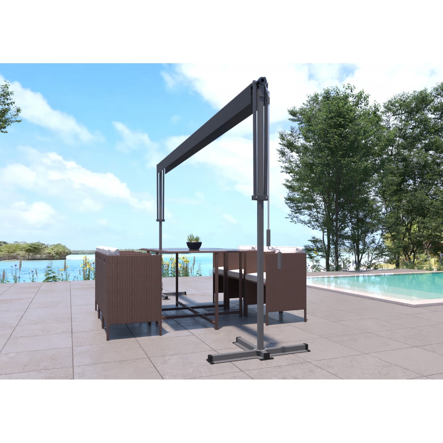 Store banne double pente 4 x 3 m gris ISEO - 4