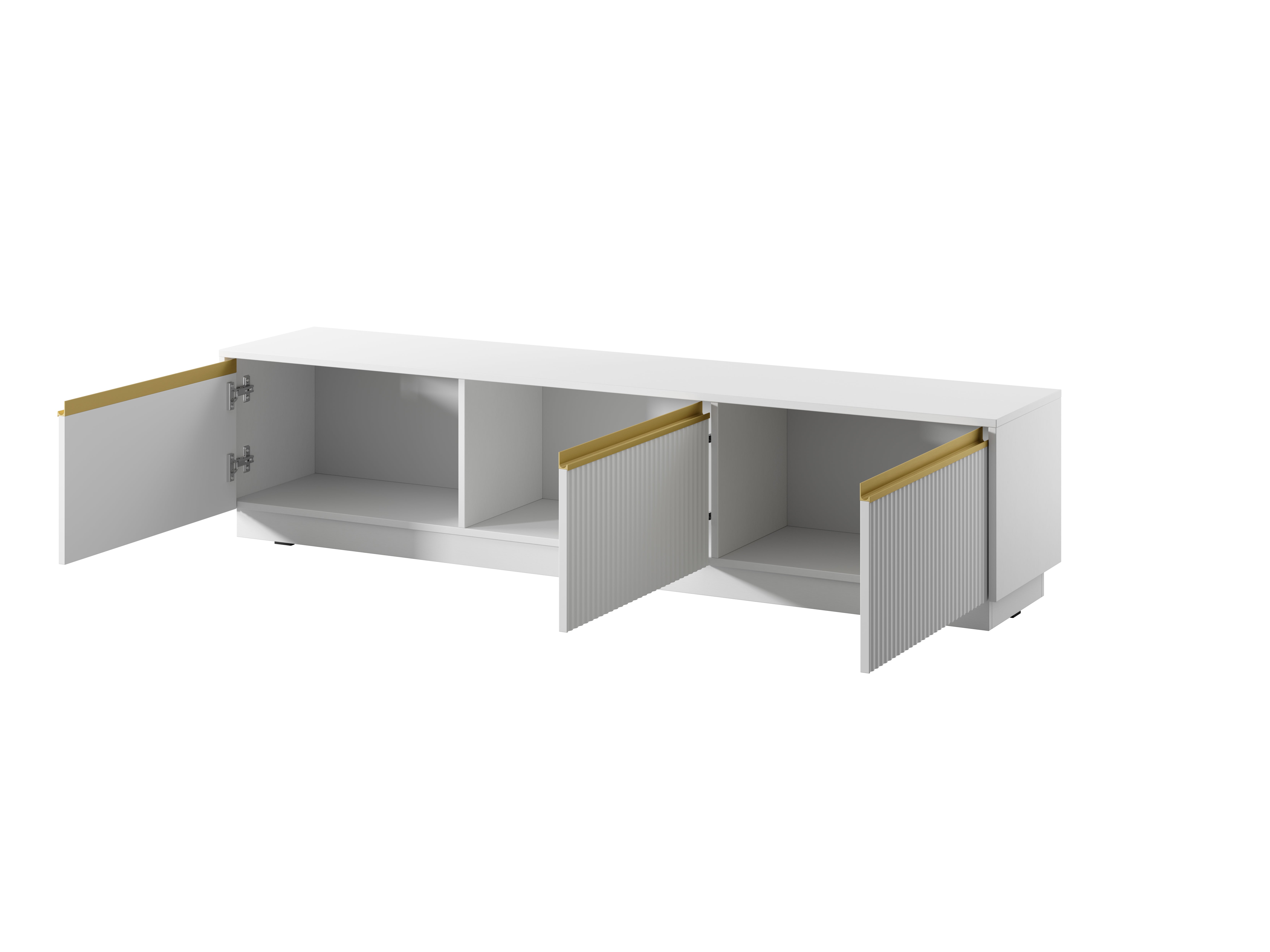 Szafka RTV: 3 drzwi, 3 półki, matowa biel, 181,5 x 42 x 39 cm - 2