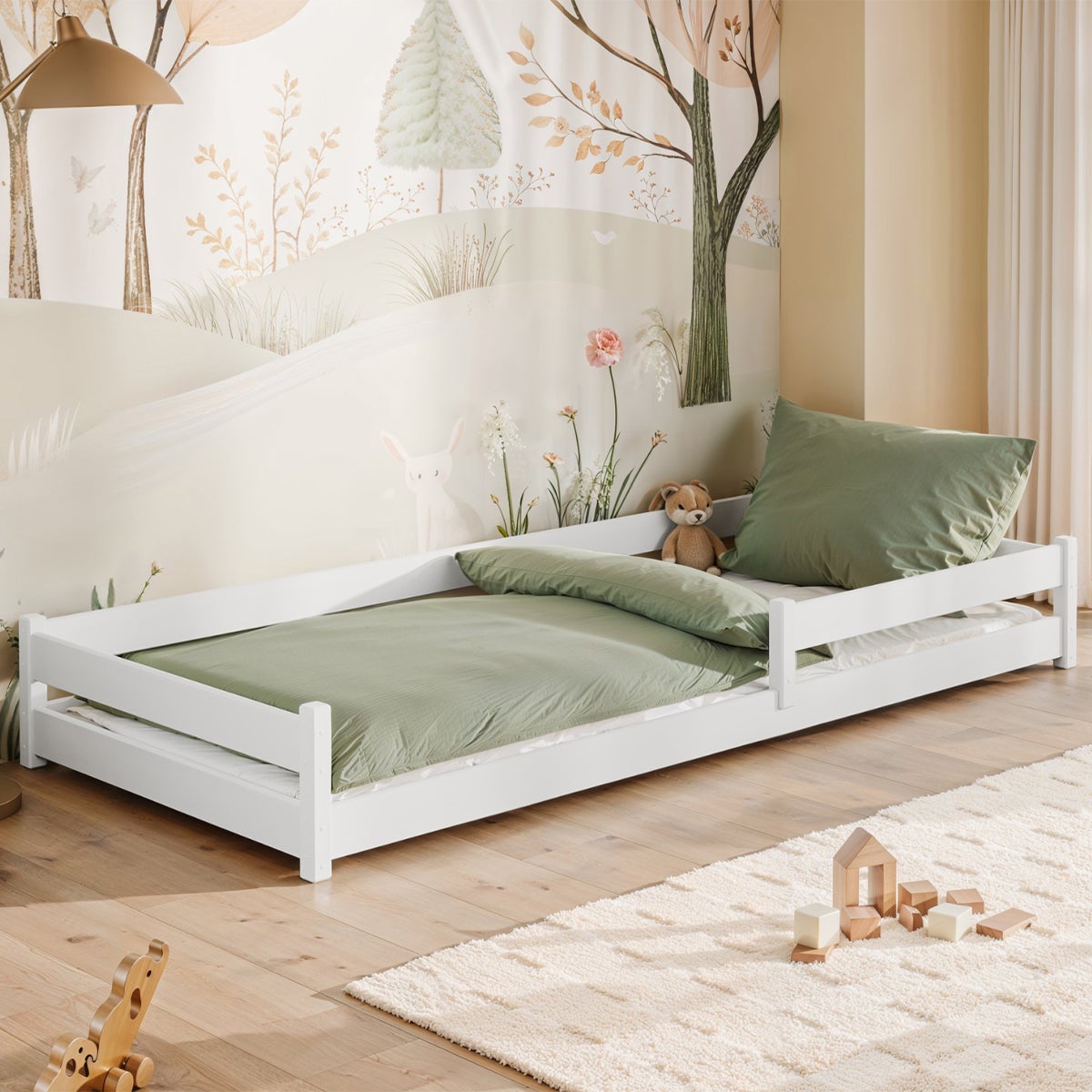 Lit Au Sol 90x190 Cm Avec Barrières – Design étoiles Et Lune, Cadre Blanc, Sans Matelas, Pour Chambre D’enfant - 5