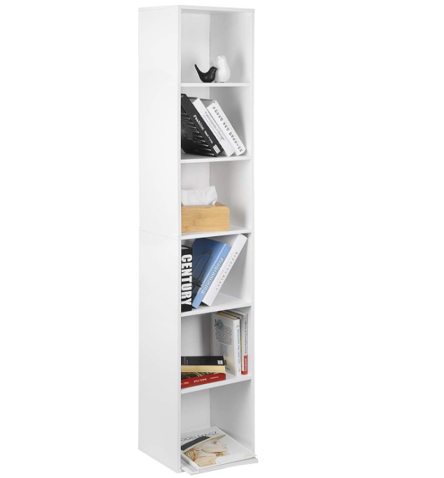 Bibliothèque Dbarth, Bibliothèque Double Face à 6 Compartiments, Étagère De Séparation De Bureau 108x28h110 Cm Blanc Et Chene