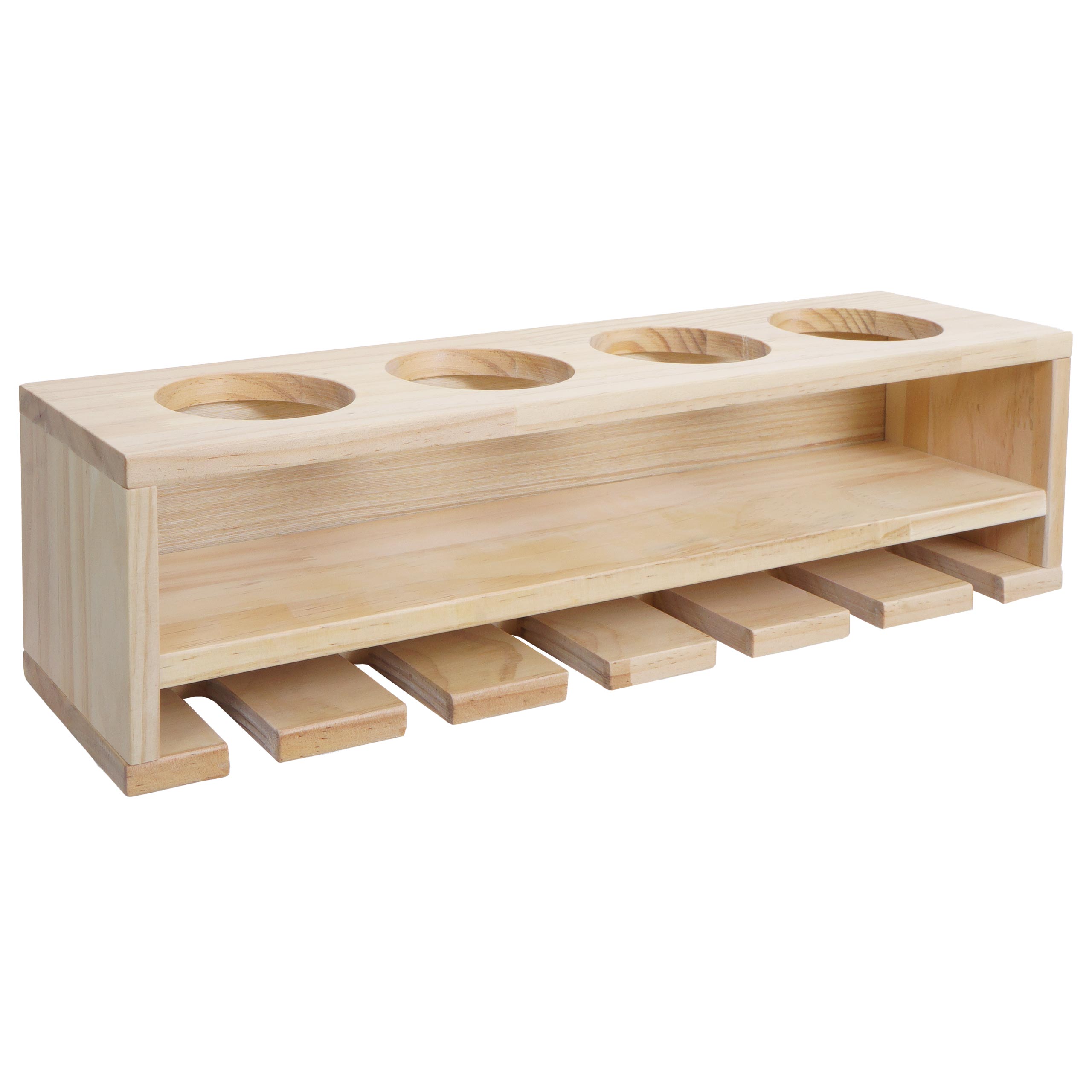 Półka na wino HWC-P21, uchwyt na szklanki/butelki Półka ścienna na 4 butelki/6 szklanek Drewno Certyfikat MVG 12x48x12cm ~ naturalne