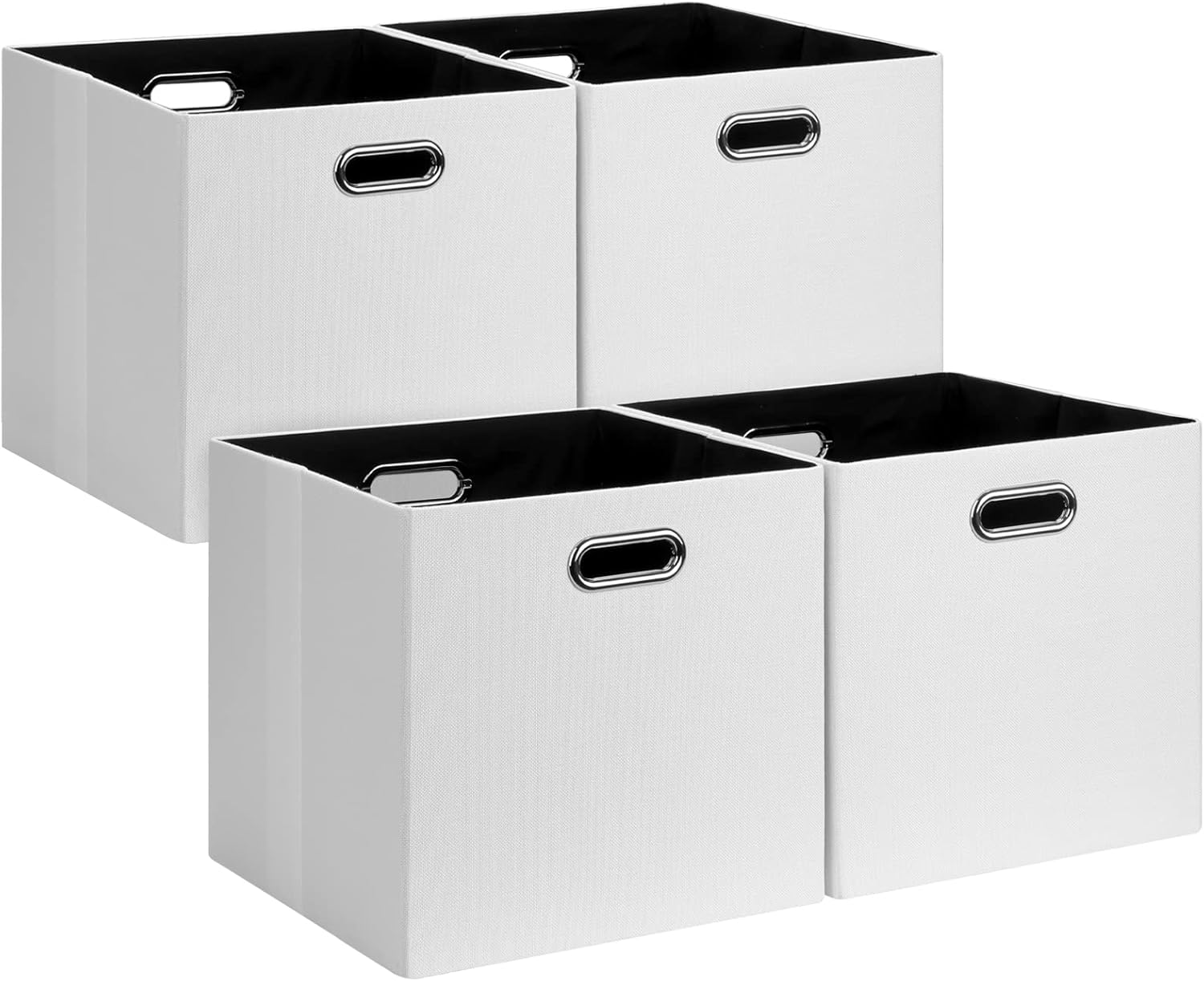 Set de 4 cuburi de depozitare pliabile din material textil cu 2 mânere, pentru dulap, raft, bibliotecă, alb, 33x33x33 cm 4buc