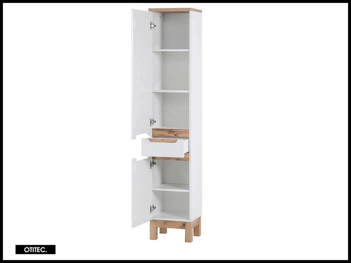 Meuble haut blanc et chêne pour rangement salle de bain Cambay - 3