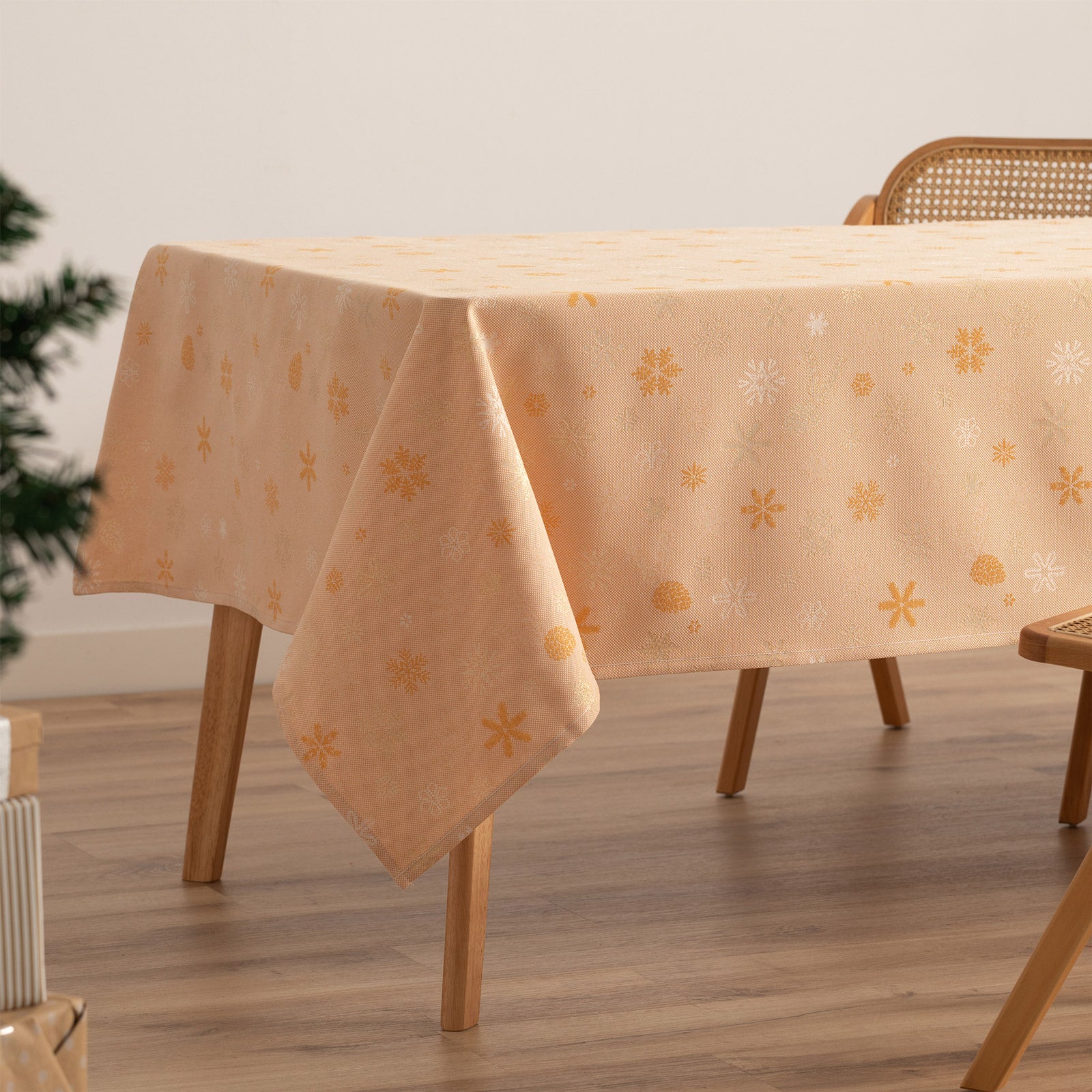 Tovaglia di Natale rettangolare in cotone jacquard arancione e oro 140x300 cm - Flake - 2