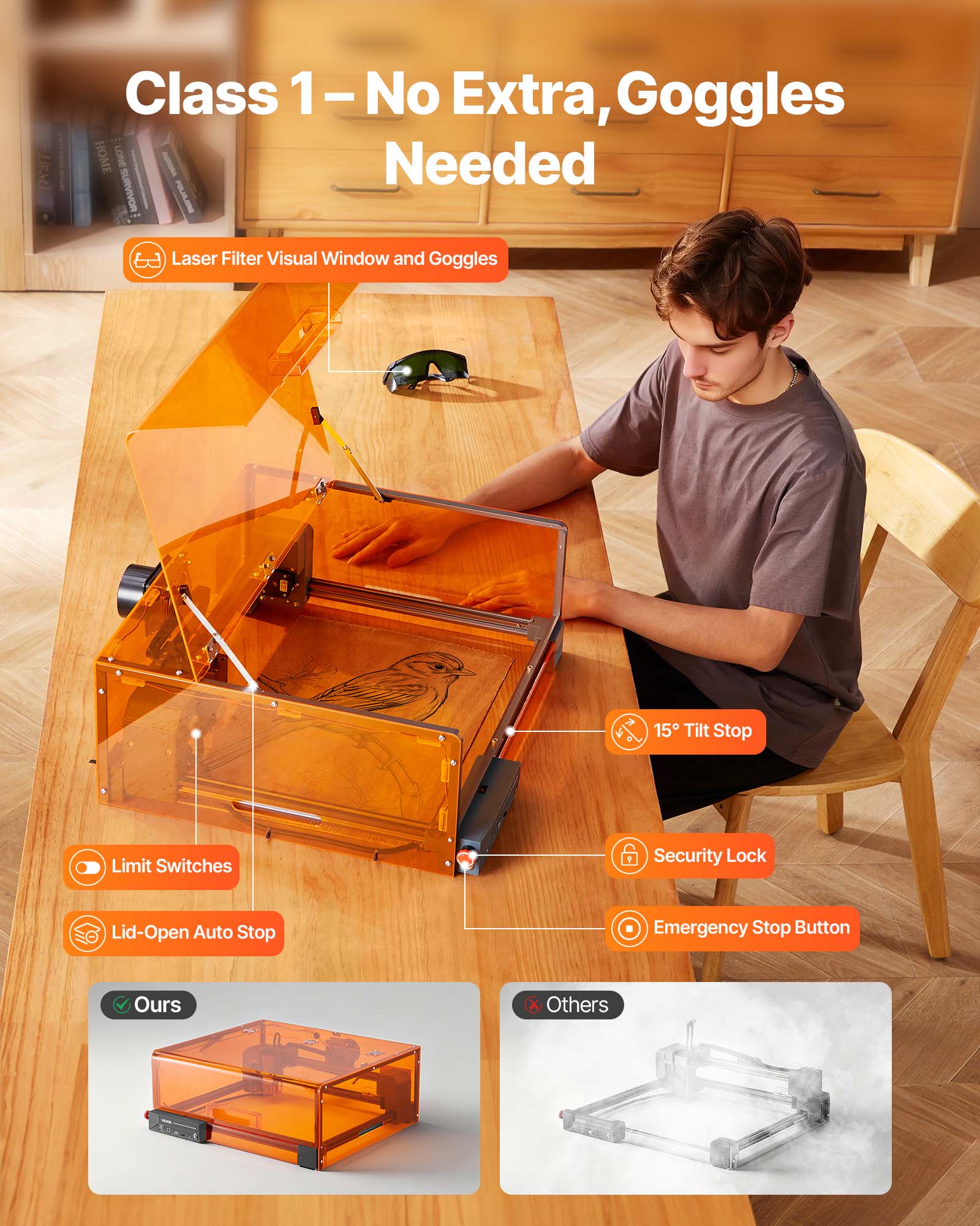 VEVOR Graveur Laser 10 W, Machine Gravure et Découpe Laser, avec Boîtier, Zone Travail 30 x 30 cm, Vitesse Gravure 7000 mm/min, pour Bois, Cuir, Verre - 5