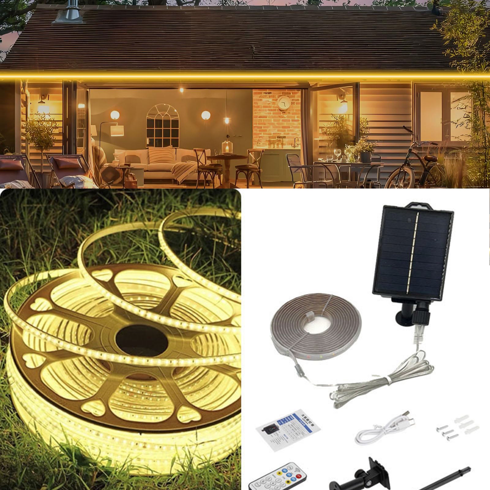 Tira de luz solar para exteriores de 500 cm, impermeable IP65 ...