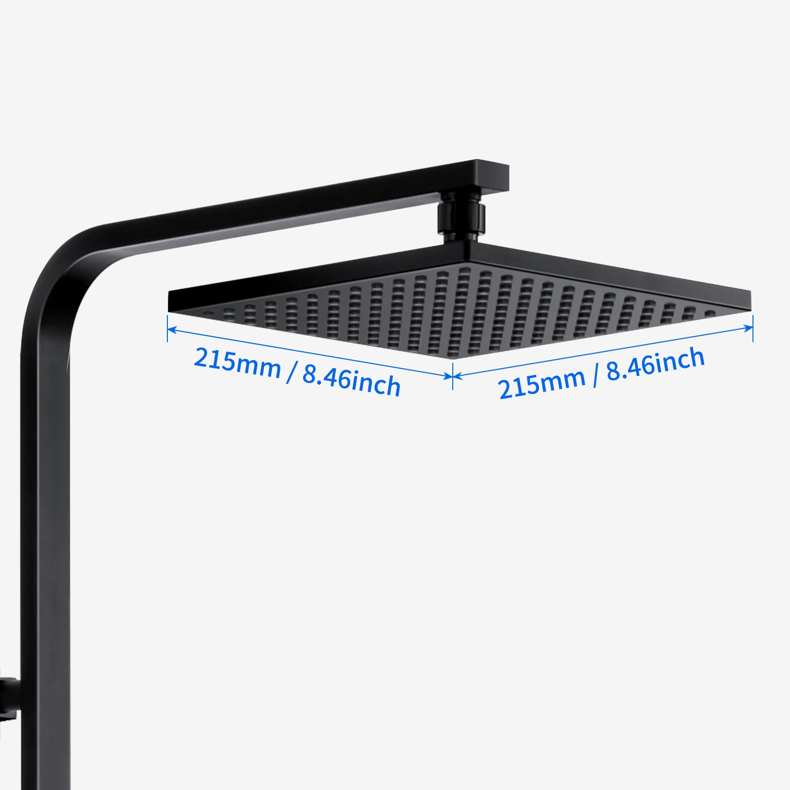 Coluna Duche Preta com Misturadora Termostática em Latão,Conjunto Duche Quadrado 215x215mm,Barra Inoxidável,Altura Ajustável 1100 -1370mm - 4