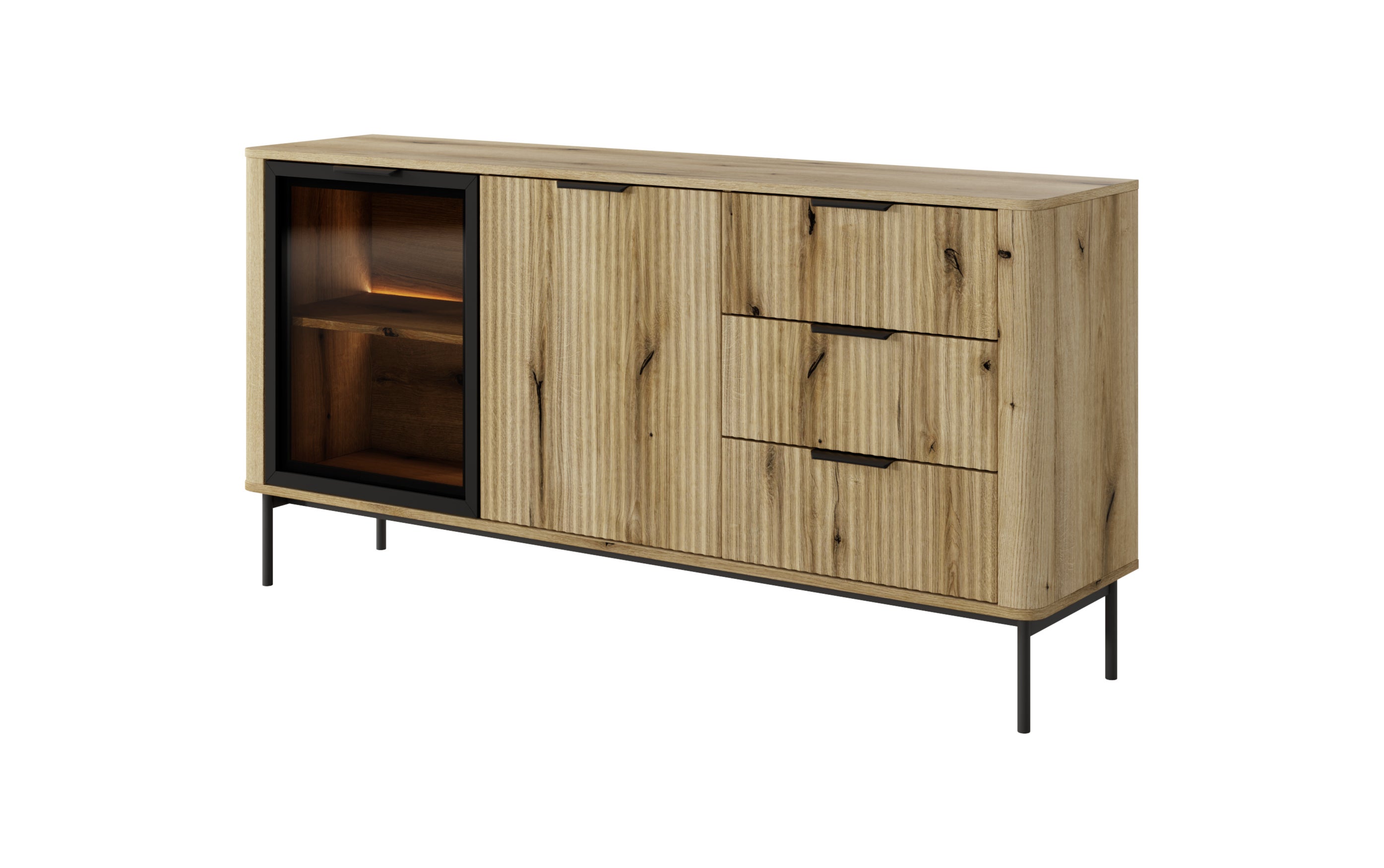 CARO-Möbel Cassettiera Highboard 60x70x30 Cm Con 2 Cassetti E 2 Ante - Rovere Sonoma E Grigio
