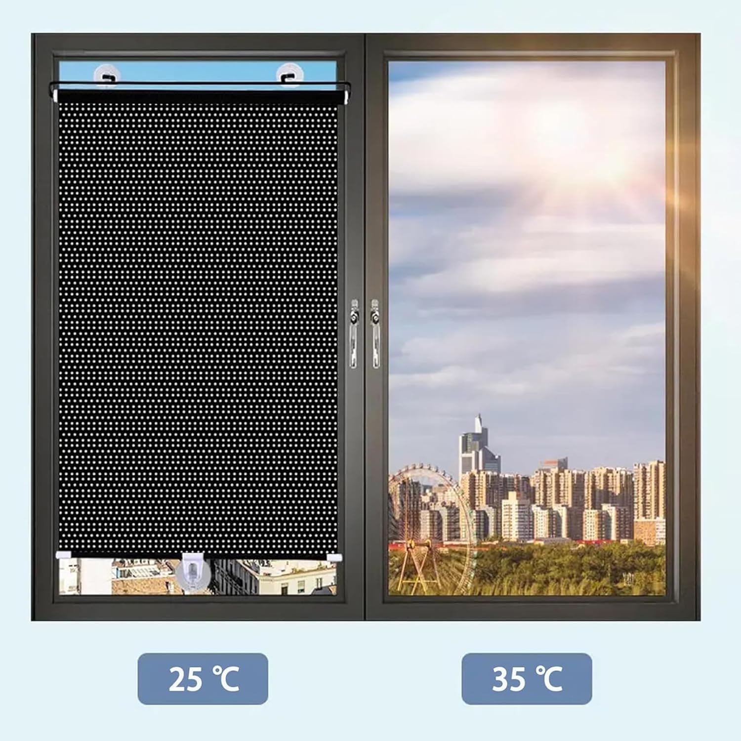 Store occultant à Ventouse - sans perçage - pour fenêtre - Rideau Protection Solaire Isolant Thermique- Amovible - pour Chambre/Salon/Bureau - 5