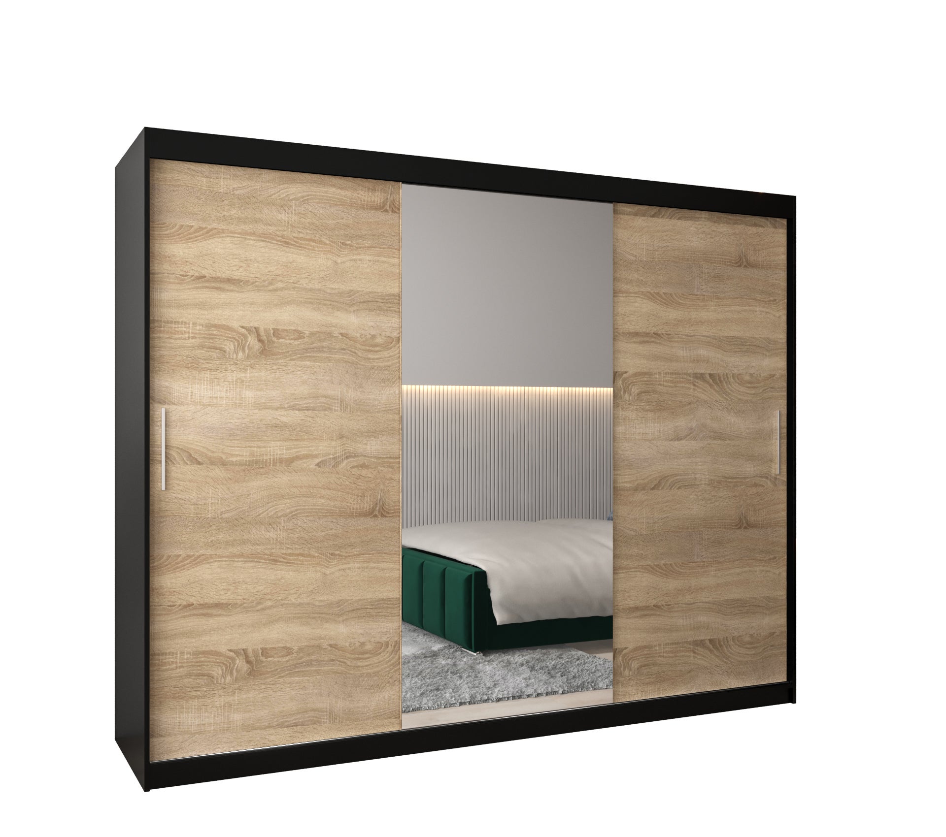 Szafa przesuwna garderoba TOKYO 1 250 x 62 x 200 cm Czarny + Sonoma - Abiks Meble