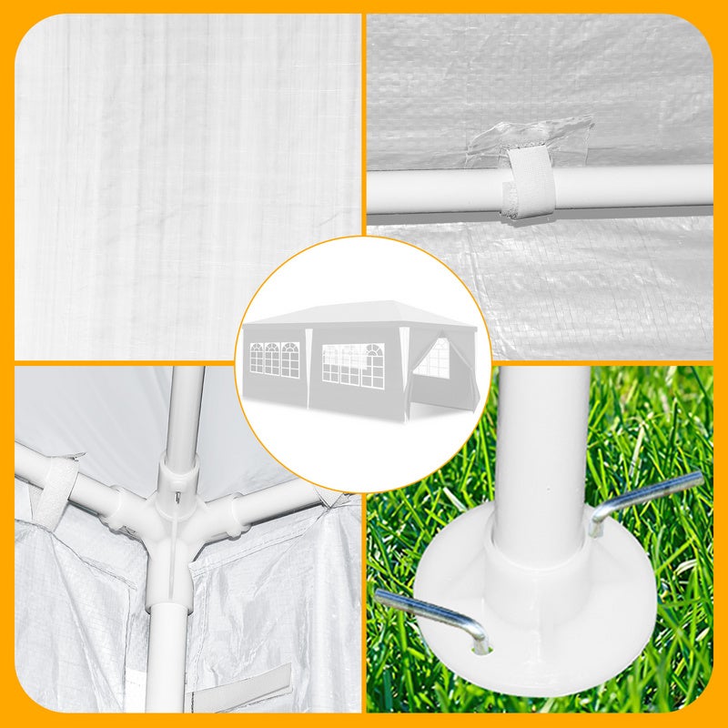 Tente Pavillon Mariages Tente de Jardin – Tente de jardin festive en construction robuste en acier, parfaite pour les mariages 3x6m Blanc - 4