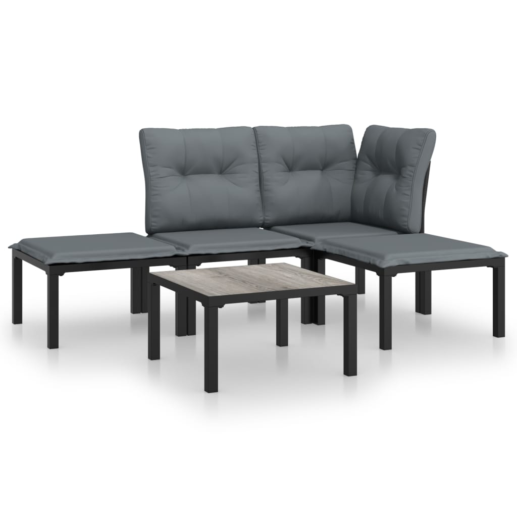 Set Salotto Da Giardino 4 Pezzi In Polyrattan - Nero E Grigio - Foto 10