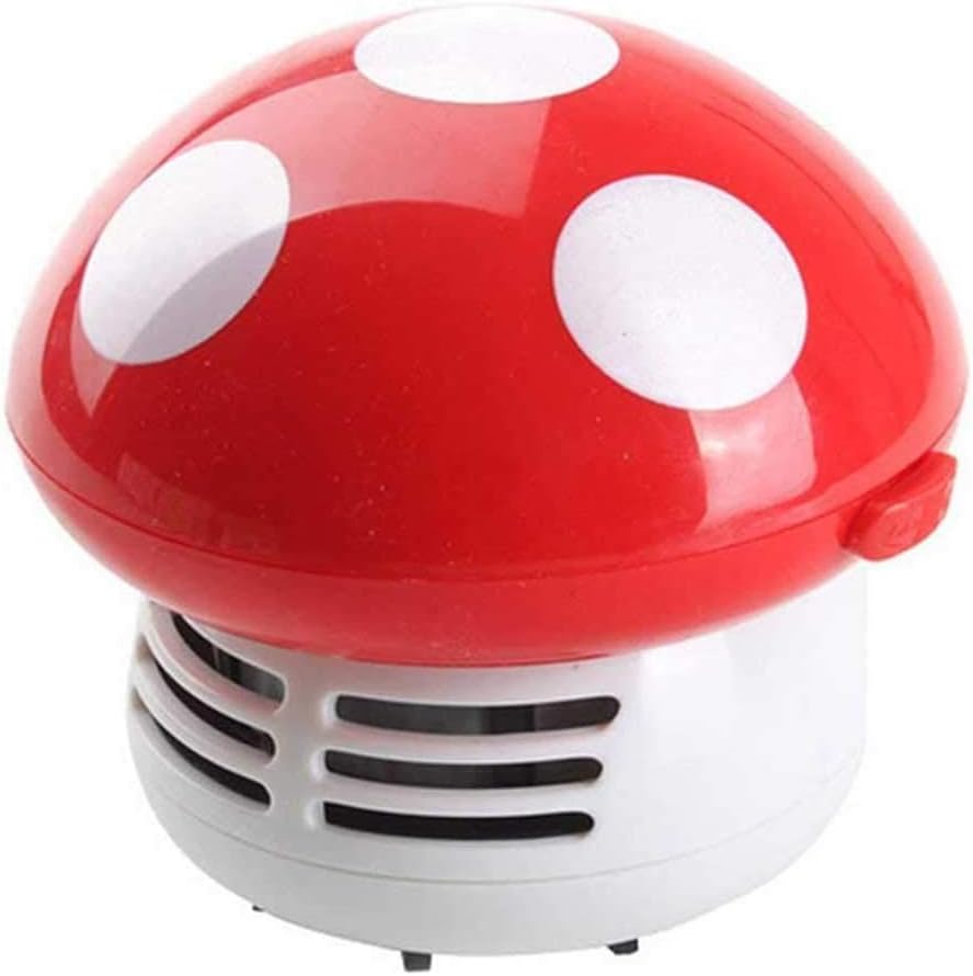 Uroczy, miniaturowy odkurzacz stołowy w kształcie grzybka, nowy, przenośny, narożny odkurzacz biurkowy, uroczy, miniaturowy mop do kurzu (czerwony)