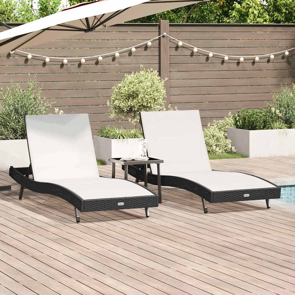Leżak 3 pcs Czarny i Biały 197 x 70 x 82 cm polirattan vidaXL