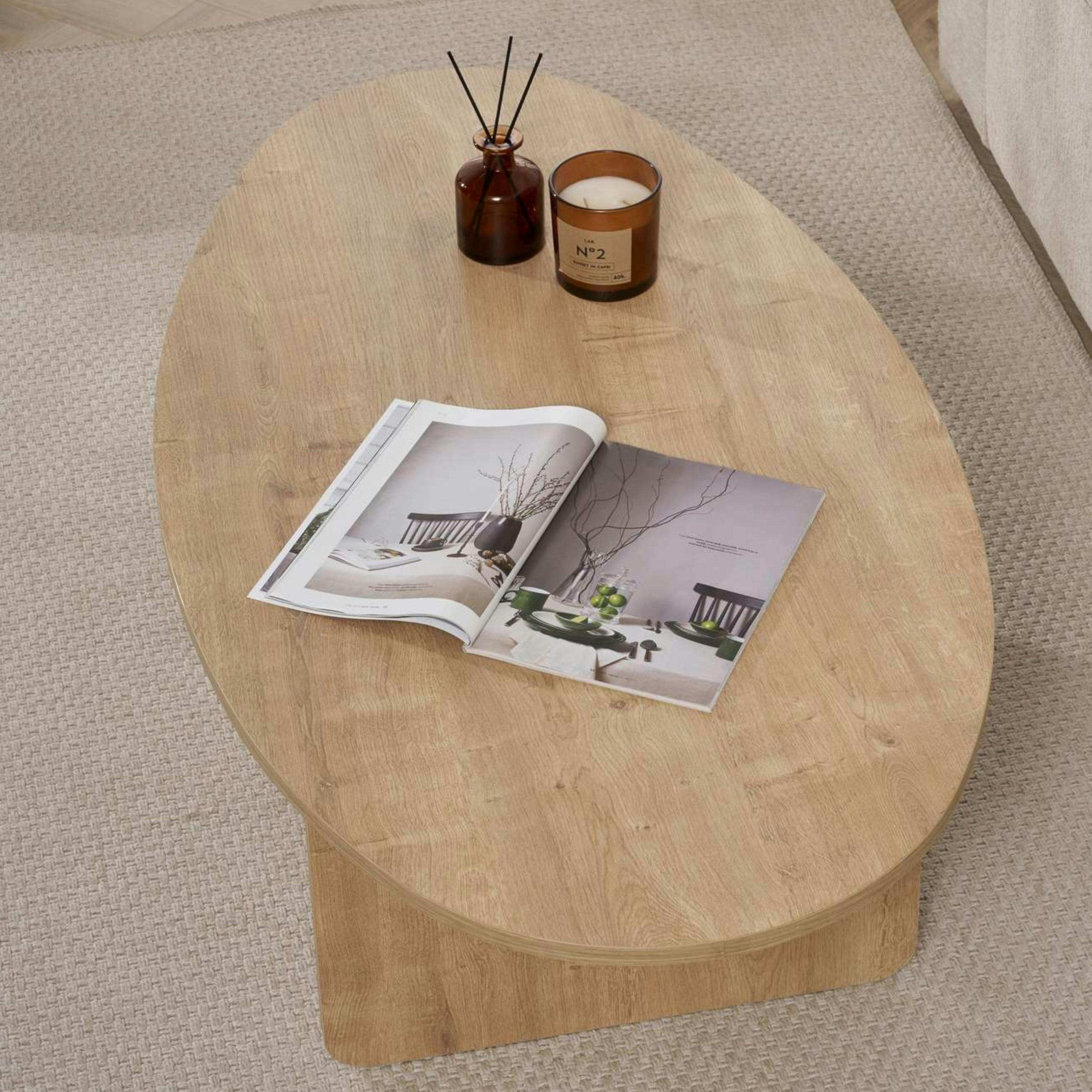 Table basse moderne ovale effet bois clair – pied en T MARFA - 4