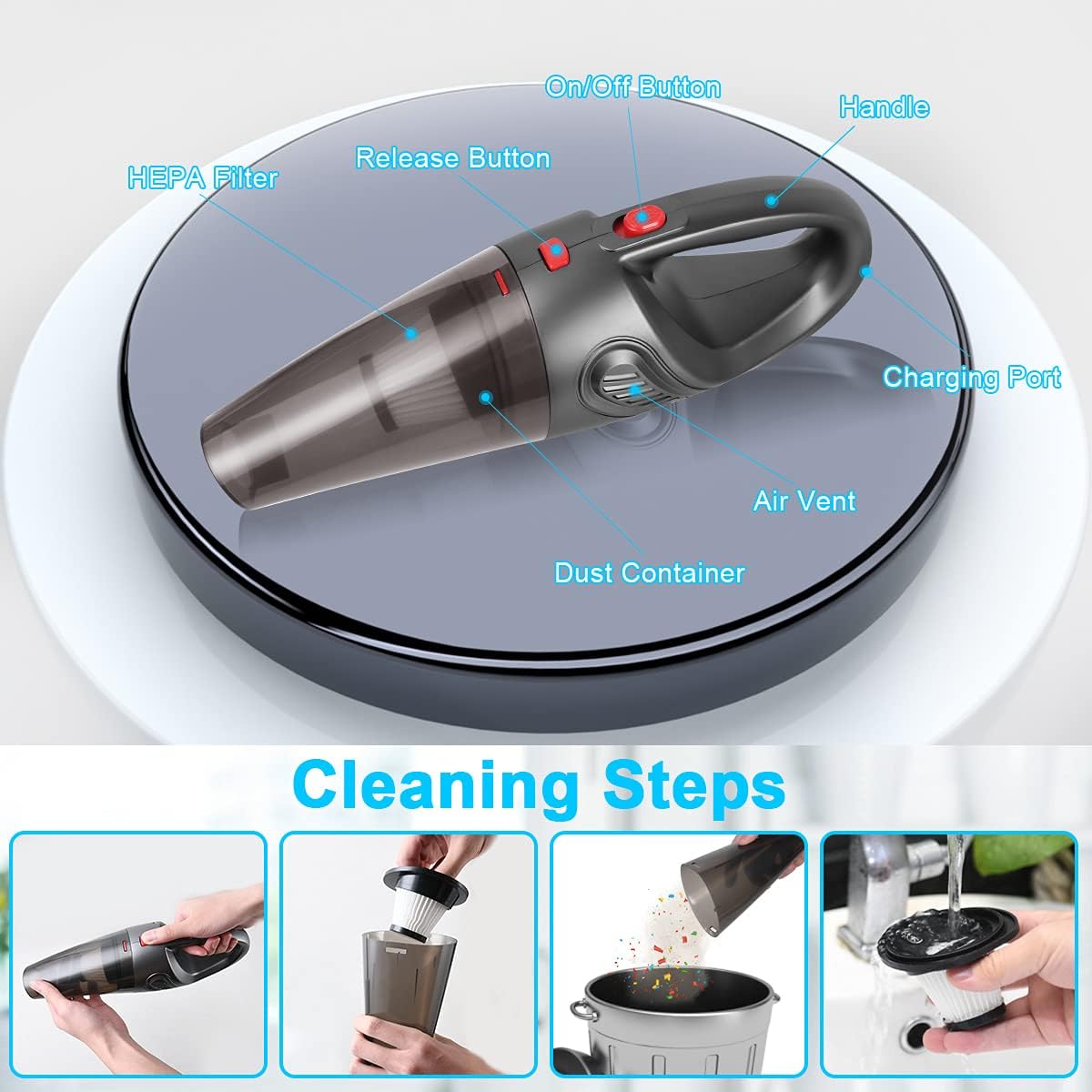 Aspirateur à Main Sans Fil 120W - Portable Pour Voiture Et Maison, Batterie 2000mAh