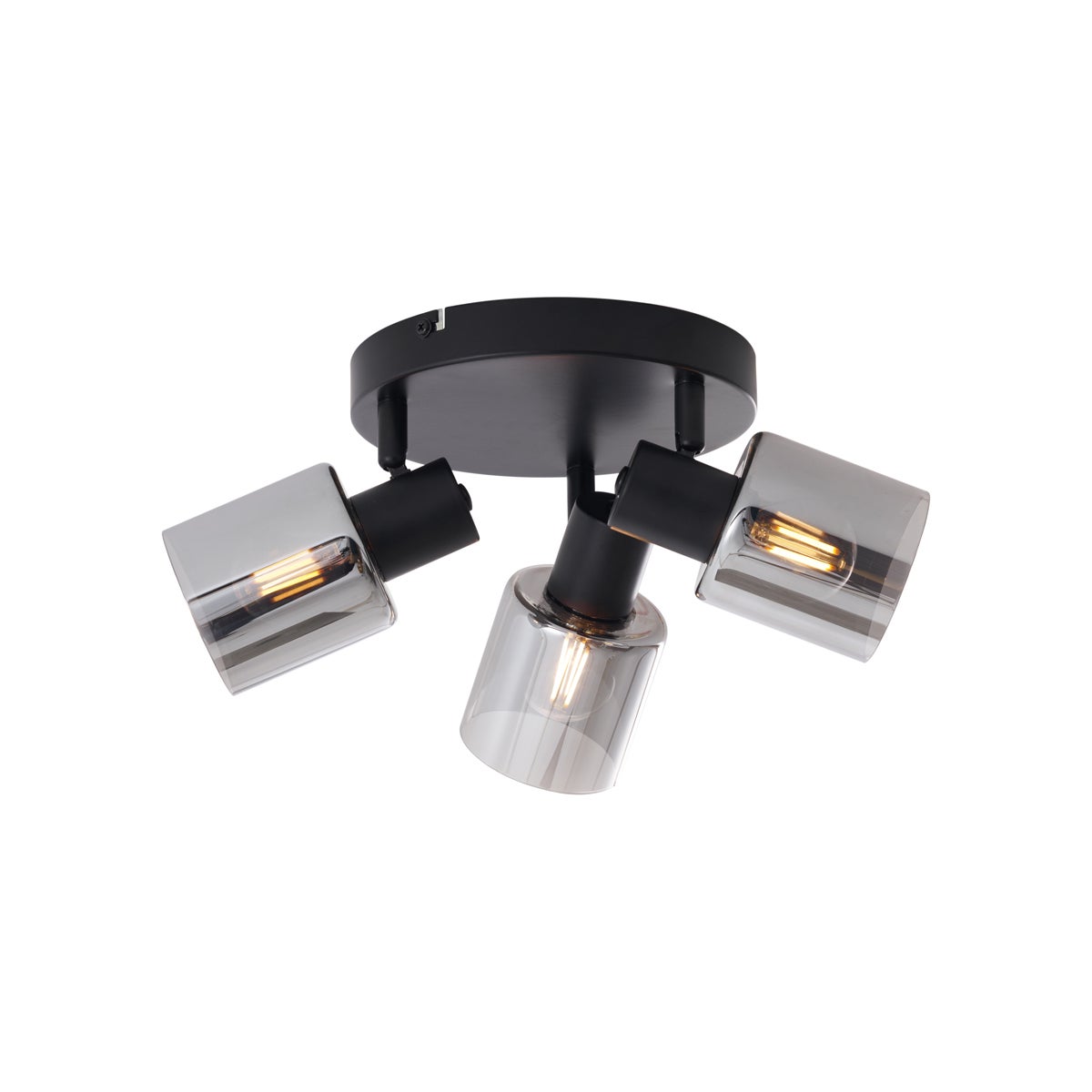 Nowoczesna lampa sufitowa czarna z okrągłym przydymionym szkłem 3-źródła światła - Cilin