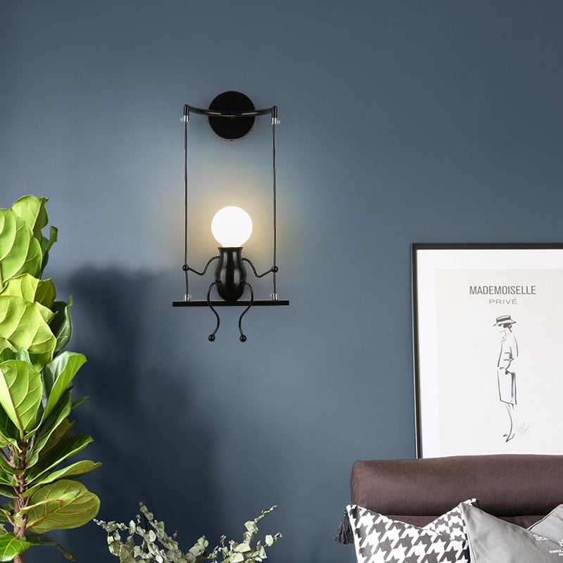 Moderne Lampe Murale Applique Créatif Simplicité Design Petite Personne Créatif E27 Luminaire Noir pour Chambre d'enfant Couloir Décoratives Ecla - 2