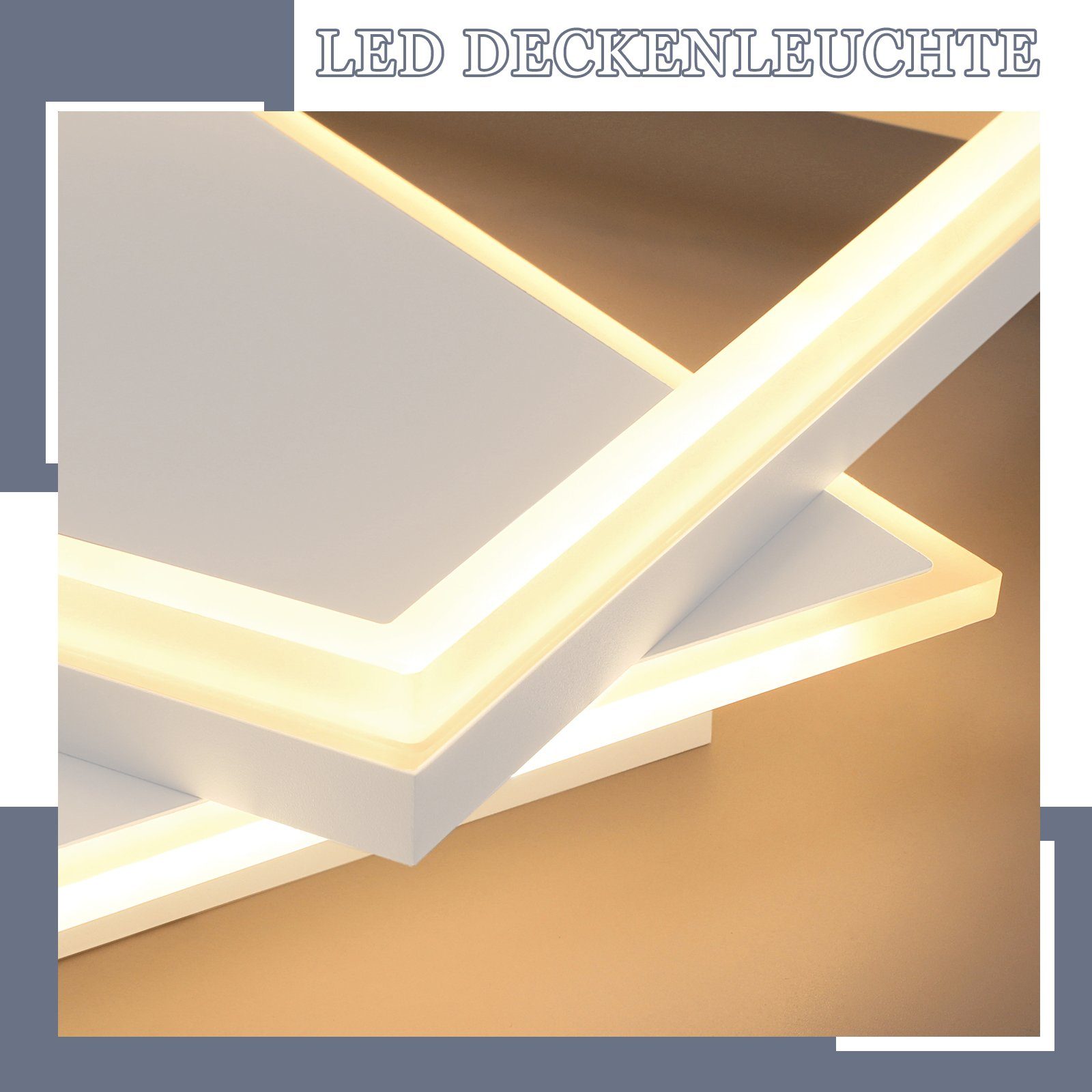NETTLIFE Plafoniera LED Soggiorno Camera da letto Lampada dimmerabile con telecomando 42W Design moderno quadrato Acrilico bianco per cucina - 6