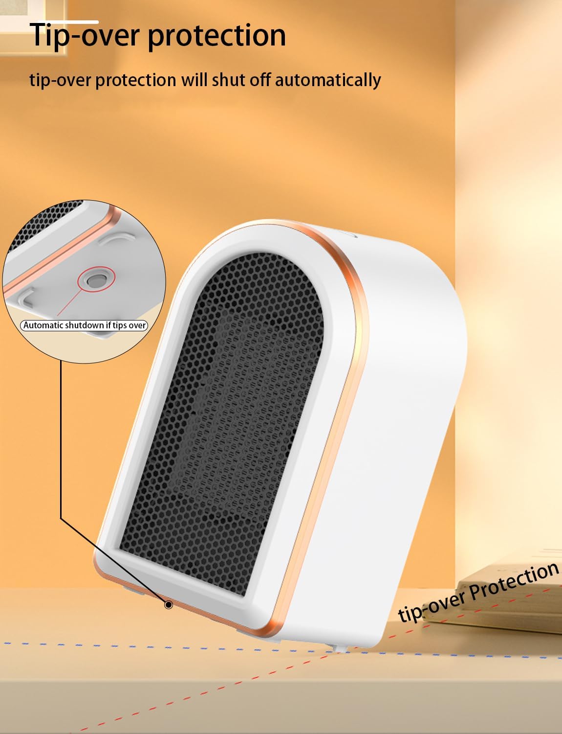 Cichy grzejnik elektryczny z zabezpieczeniem przed przegrzaniem i przewróceniem, ceramiczny grzejnik PTC do biura, sypialni, biały - 3