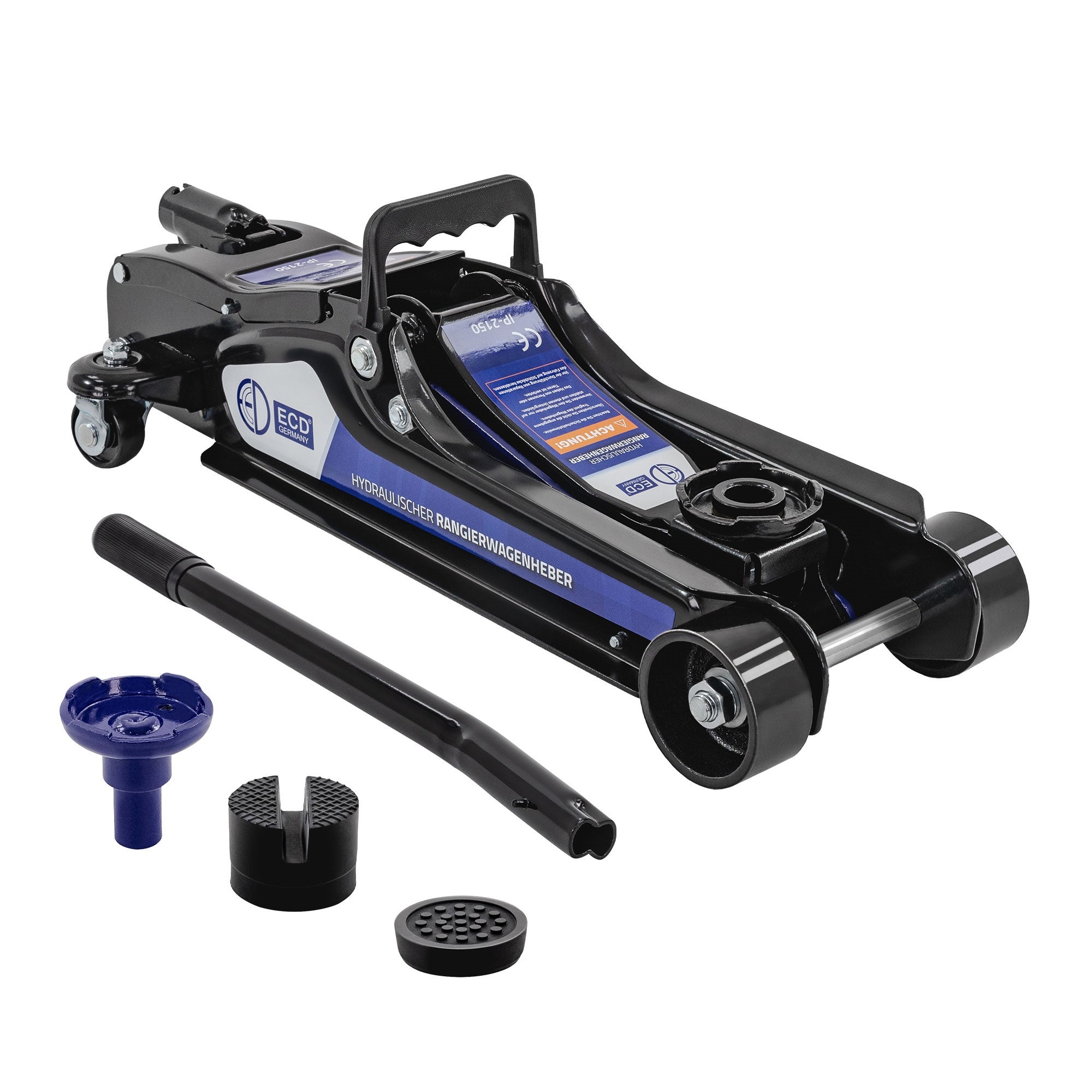ECD Germany Hydrauliczny podnosnik samochodowy 2,5T, plaska wysokosc podnoszenia 80-360 mm, w zestawie 2x gumowa podkladka + 1x adapter SUV, rolki