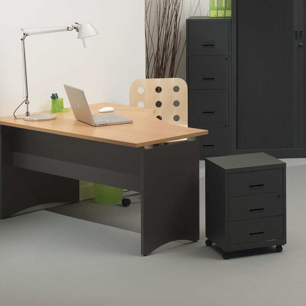 Caisson de rangement 3 tiroirs en acier sur roulettes anthracite Pierre Henry - 2