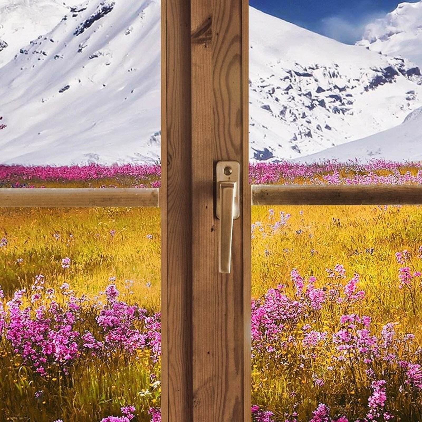 Tableau bois montagne enneigée - 120 x 80 cm - 3