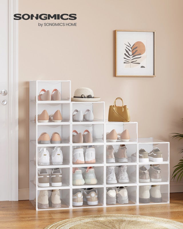 Boîtes à Chaussures, Lot de 18, Transparentes, en Plastique, avec Porte, Empilables, 33,2 x 23 x 14,5 cm, Transparent et Blanc - 2